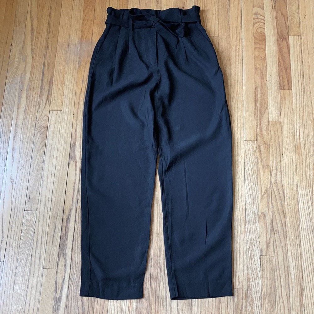 High-Waisted Black Trousers with Tie Belt